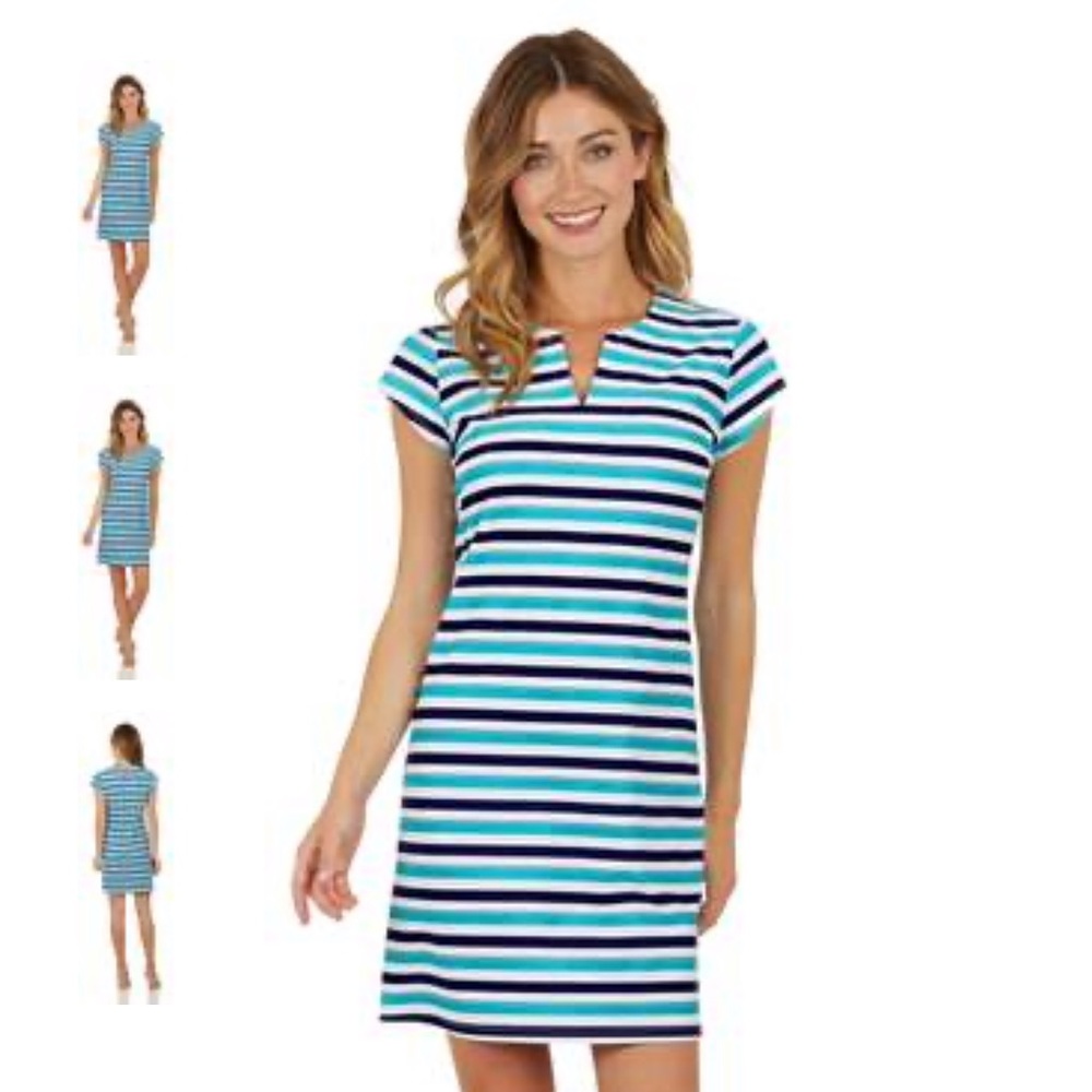 Jude Connally Laney Dress Tonal Stripe Teal & Navy
